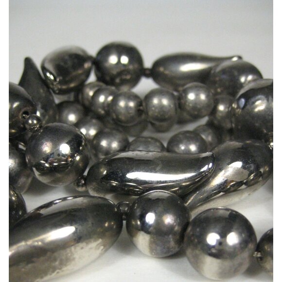 Necklace 32 in Jewelry Silvertone Beaded Statement Vintage Strand Metal - Picture 2 of 5